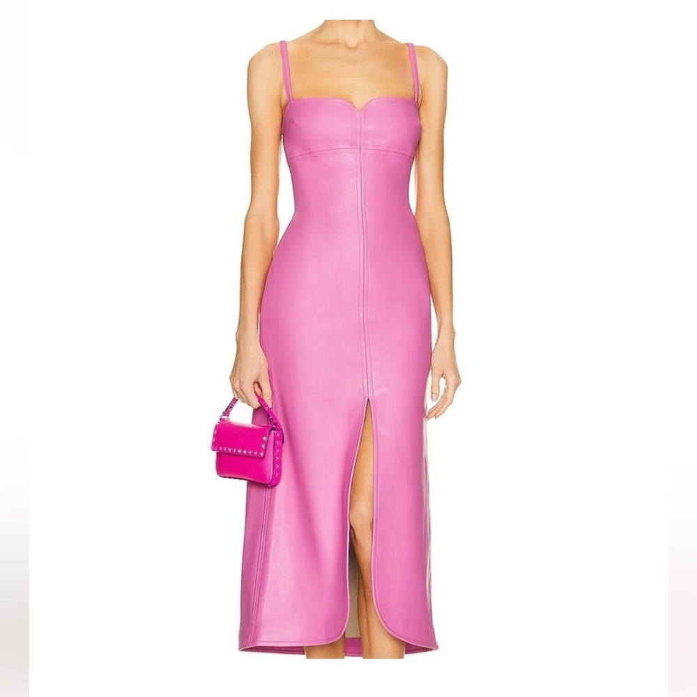 Alexis Women's Pink Camellia Faux Leather Midi Dress XS